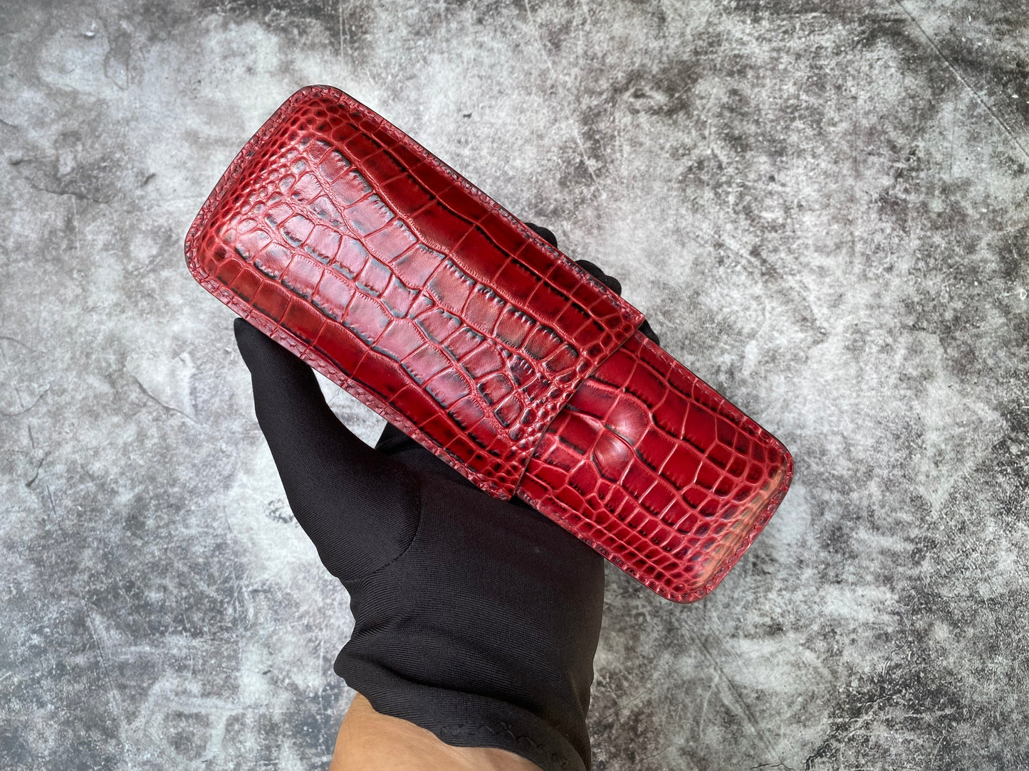 Handmade Red Italy Printed Cowhide Leather Cigar Case, Leather Cigar Humidor, 2 to 3 Tubes Cigar Case