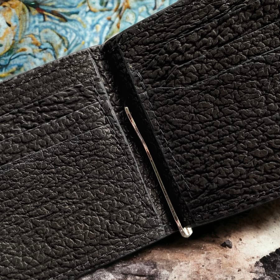 Custom Minimalist Black Shark Skin Leather Money Clip