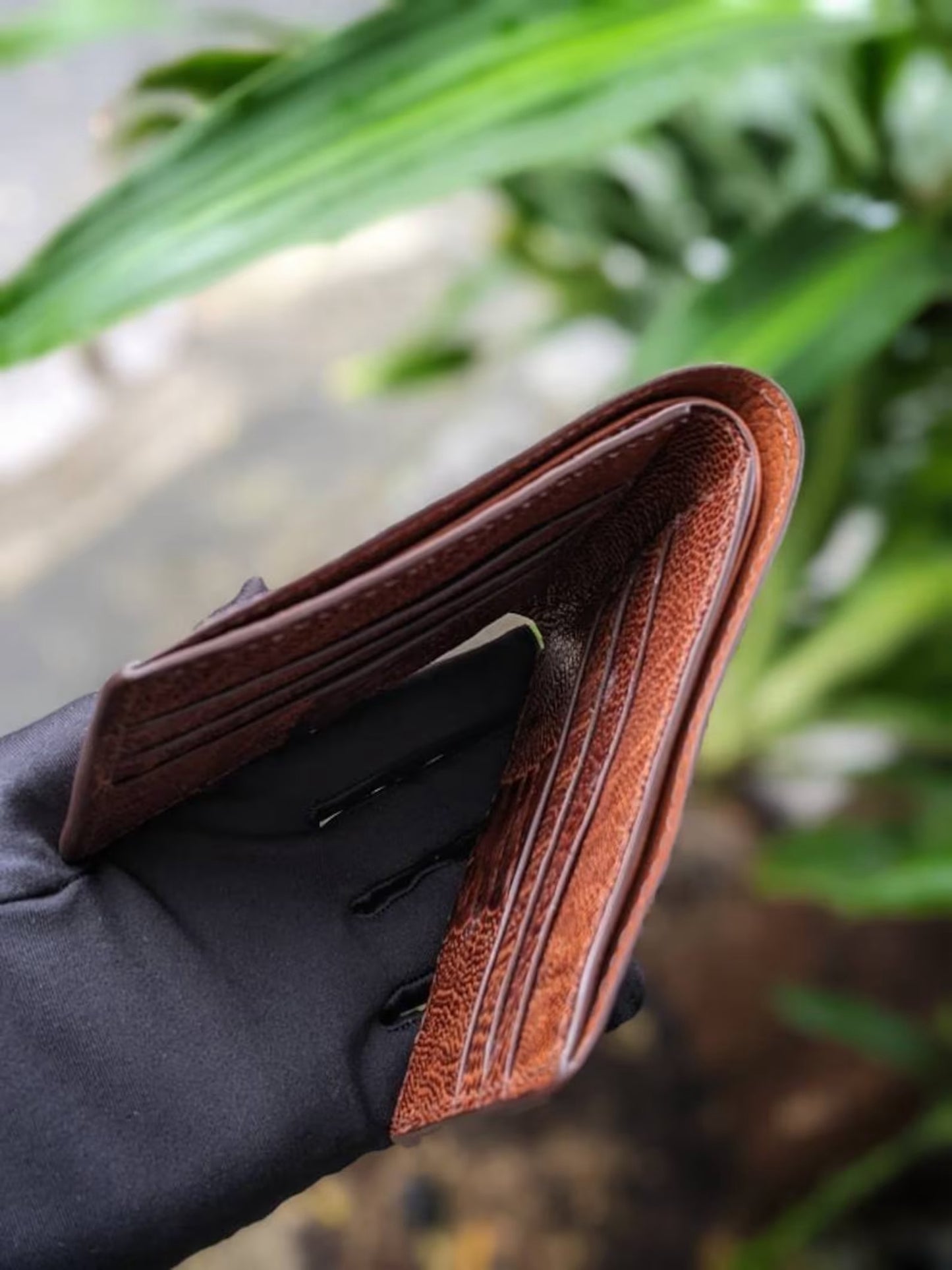 Brown Ostrich Leg Leather Wallet