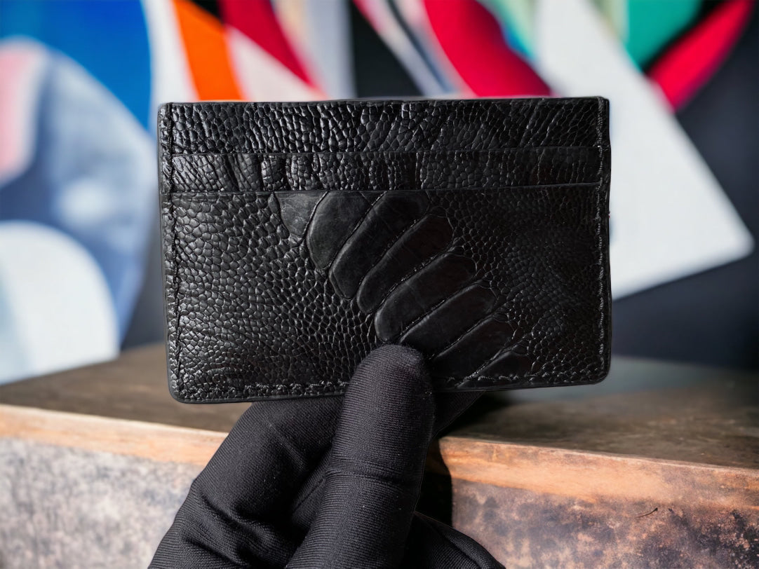 Custom Black Ostrich Leg Card Holder