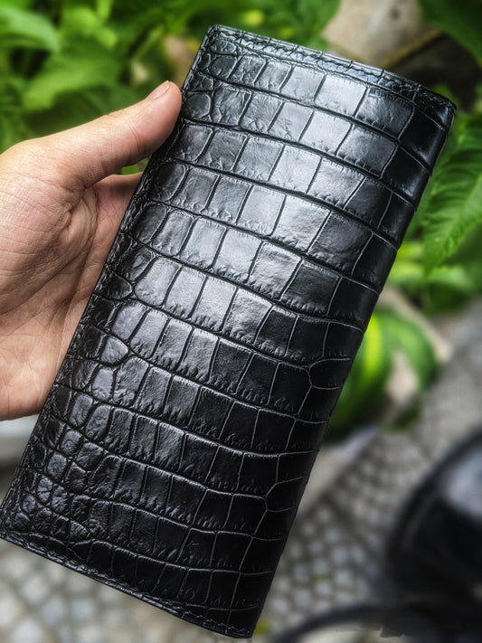 Black Alligator Leather Long Wallet