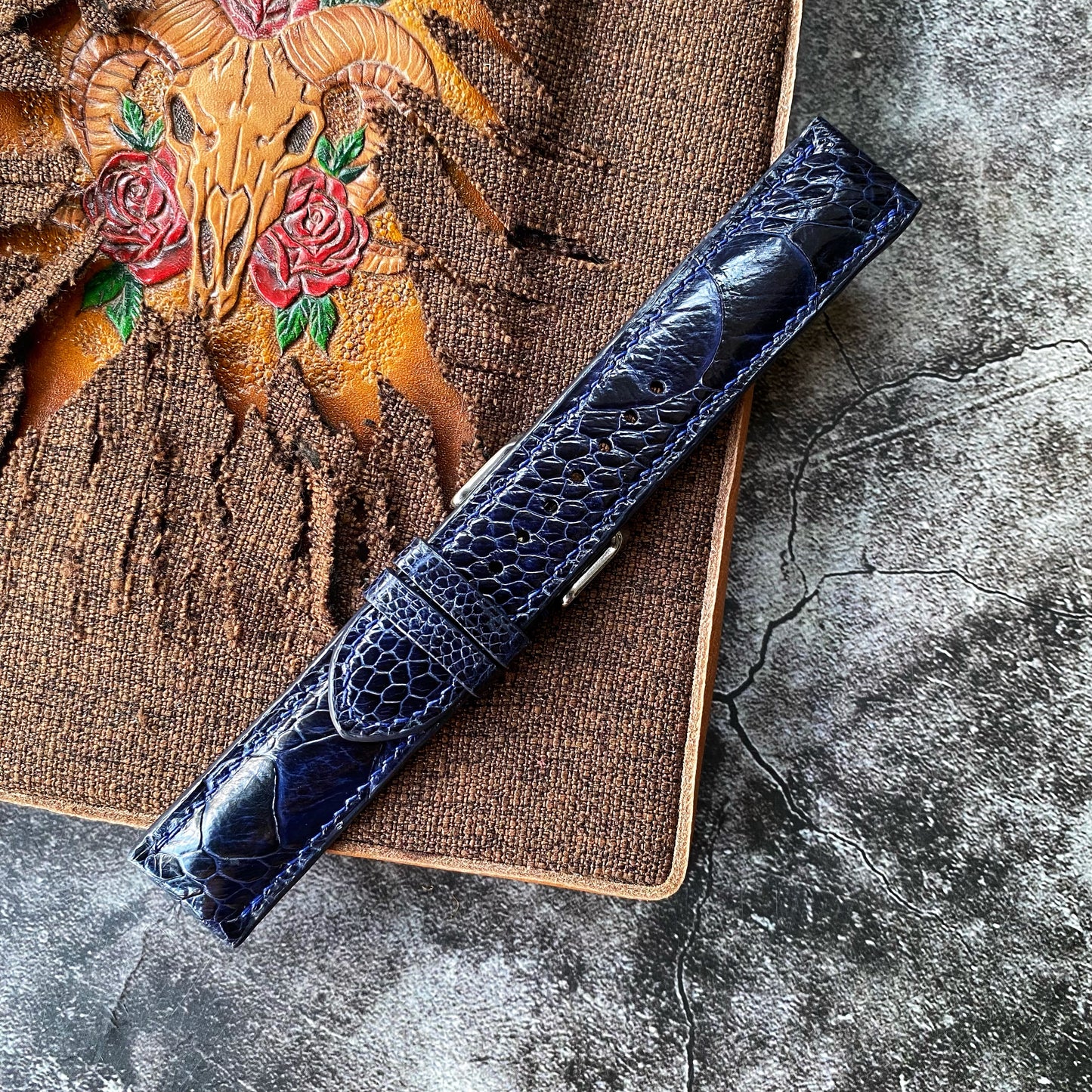 Navy Blue Ostrich Leg Watch Straps
