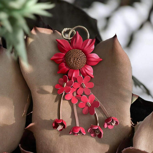 Keychain Floral Leather Charm