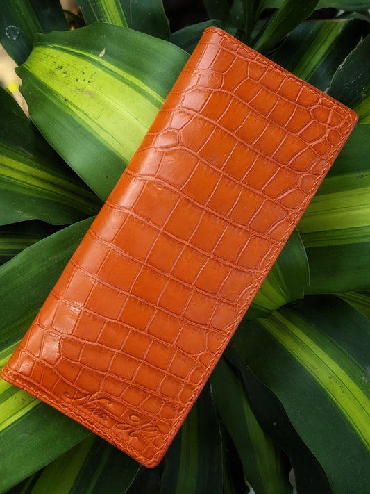 Personalized Orange Alligator Long Wallet