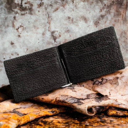 Custom Minimalist Black Shark Skin Leather Money Clip