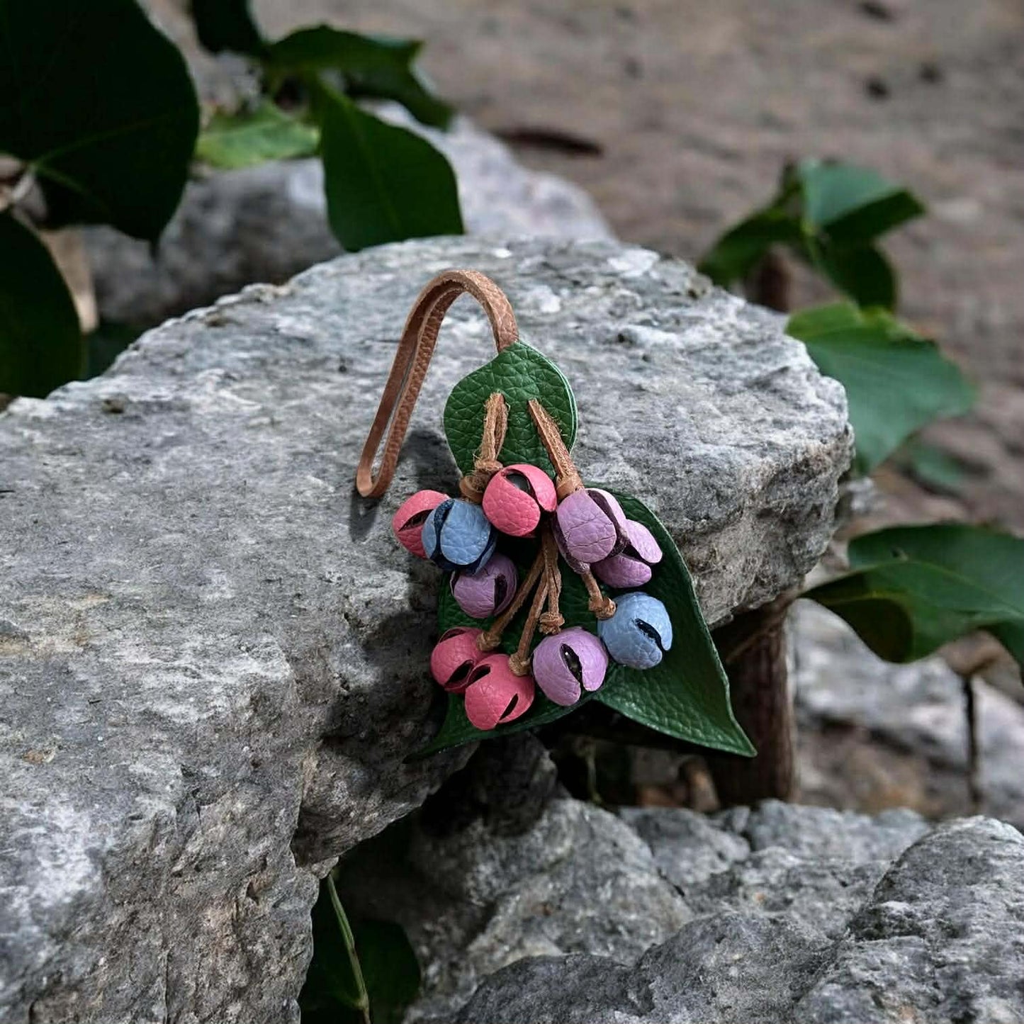 Keychain Berry Cluster Leather Charm