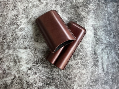Handmade Dark Brown Leather Cigar Case, Leather Cigar Humidor, 2 to 3 Tubes Cigar Case