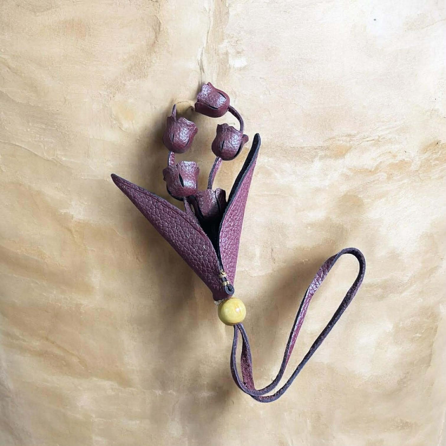 Keychain Lily of the Valley Leather Charm