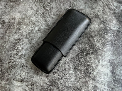Handmade Black Leather Cigar Case, Leather Cigar Humidor, 2 to 3 Tubes Cigar Case