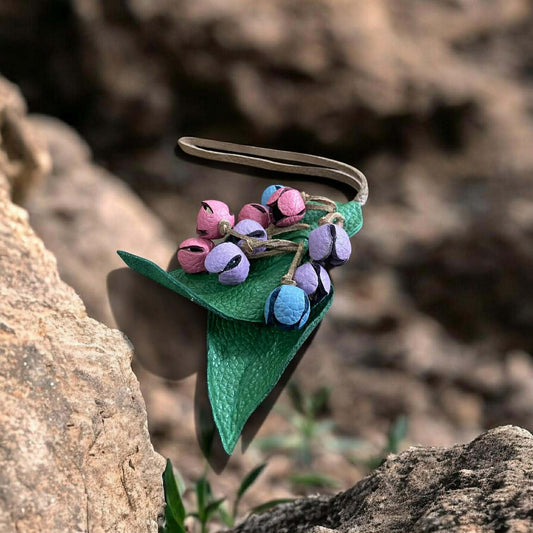 Keychain Berry Cluster Leather Charm