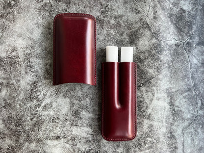 Handmade Wine Leather Cigar Case, Leather Cigar Humidor, 2 to 3 Tubes Cigar Case