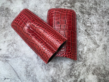 Handmade Red Italy Printed Cowhide Leather Cigar Case, Leather Cigar Humidor, 2 to 3 Tubes Cigar Case