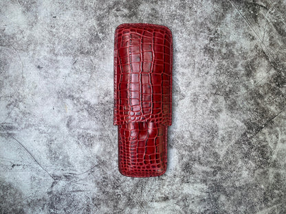 Handmade Red Italy Printed Cowhide Leather Cigar Case, Leather Cigar Humidor, 2 to 3 Tubes Cigar Case