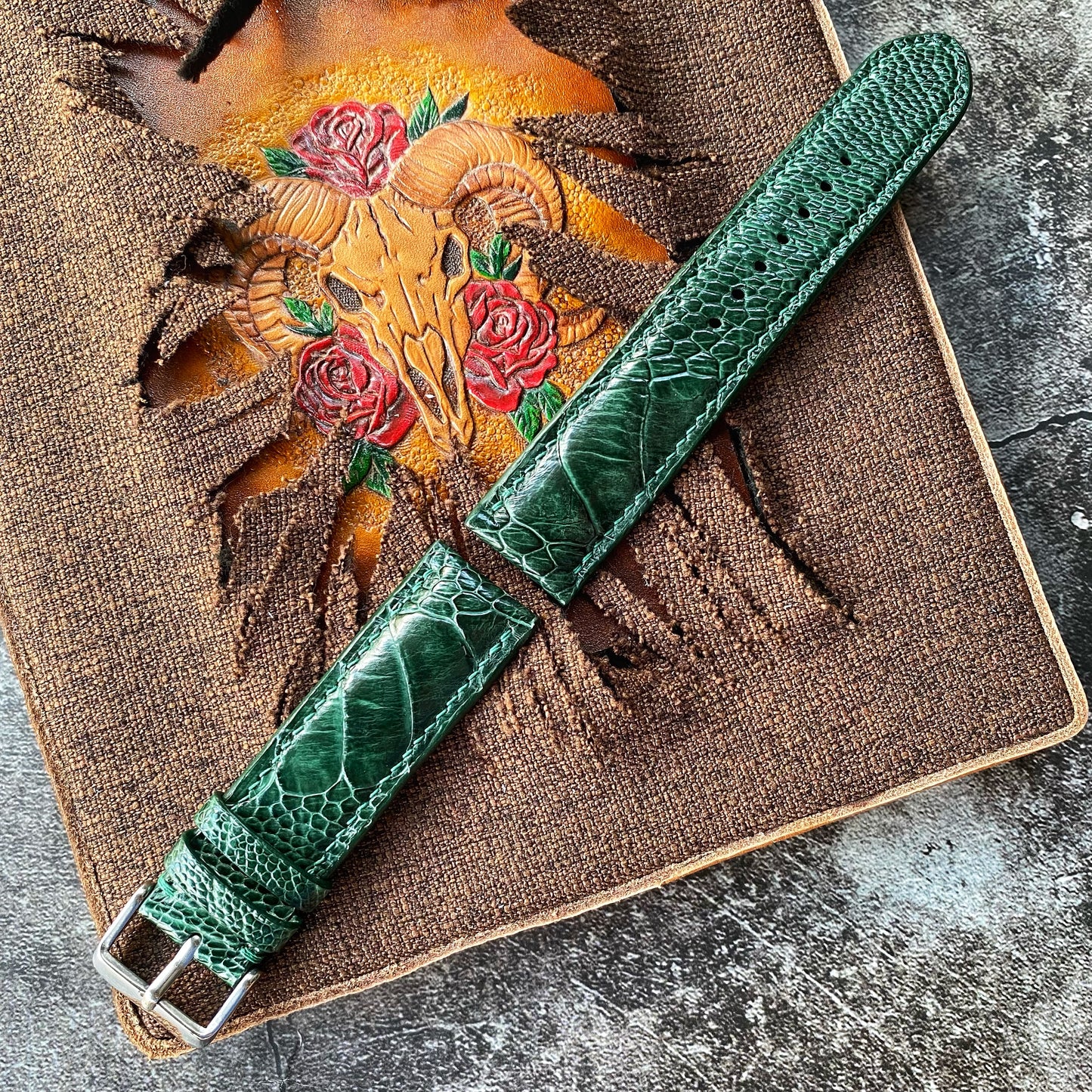 Green Ostrich Leg Watch Straps