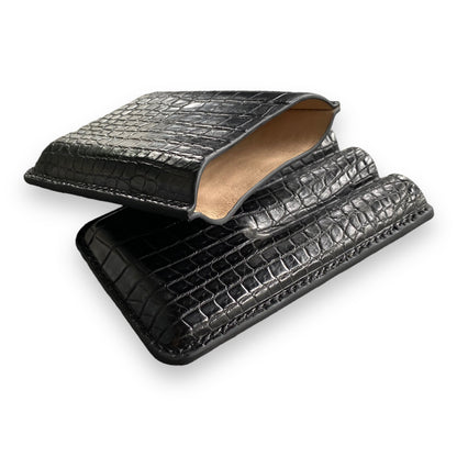 Handmade Luxury Black Alligator Cigar Case, Leather Cigar Humidor, 2 to 3 Tubes Cigar Case