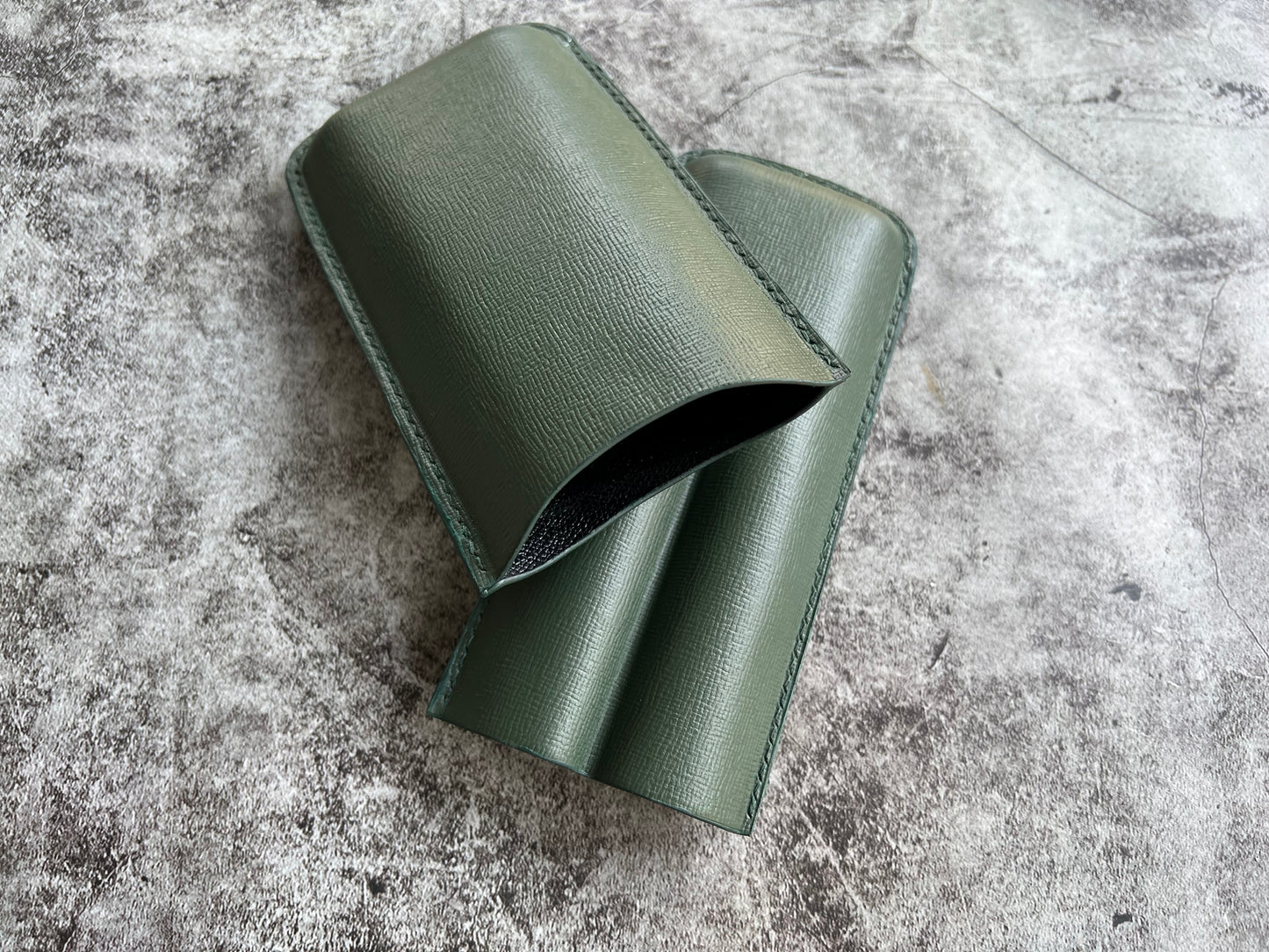 Handmade Green Leather Cigar Case, Leather Cigar Humidor, 2 to 3 Tubes Cigar Case