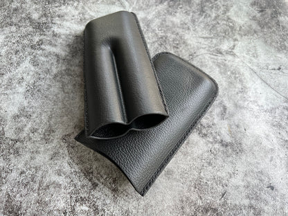 Handmade Black Leather Cigar Case, Leather Cigar Humidor, 2 to 3 Tubes Cigar Case