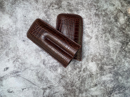 Handmade Dark Brown Italy Printed Cowhide Leather Cigar Case, Leather Cigar Humidor, 2 to 3 Tubes Cigar Case