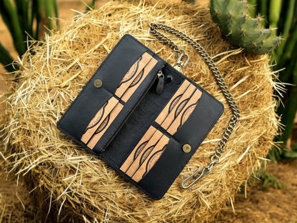 Skull Joker Leather Carving Long Wallet