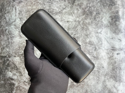 Handmade Black Leather Cigar Case, Leather Cigar Humidor, 2 to 3 Tubes Cigar Case