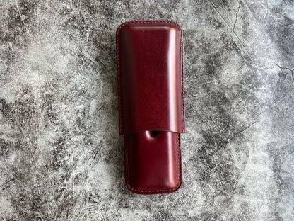 Handmade Wine Leather Cigar Case, Leather Cigar Humidor, 2 to 3 Tubes Cigar Case