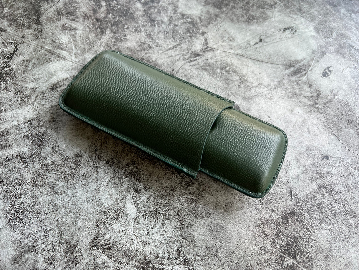 Handmade Green Leather Cigar Case, Leather Cigar Humidor, 2 to 3 Tubes Cigar Case