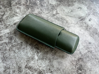 Handmade Green Leather Cigar Case, Leather Cigar Humidor, 2 to 3 Tubes Cigar Case
