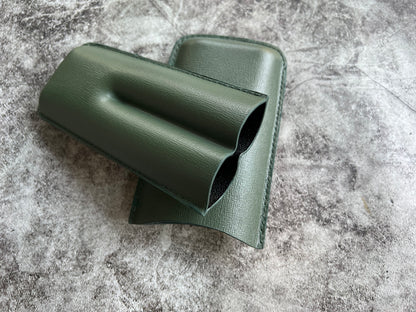 Handmade Green Leather Cigar Case, Leather Cigar Humidor, 2 to 3 Tubes Cigar Case