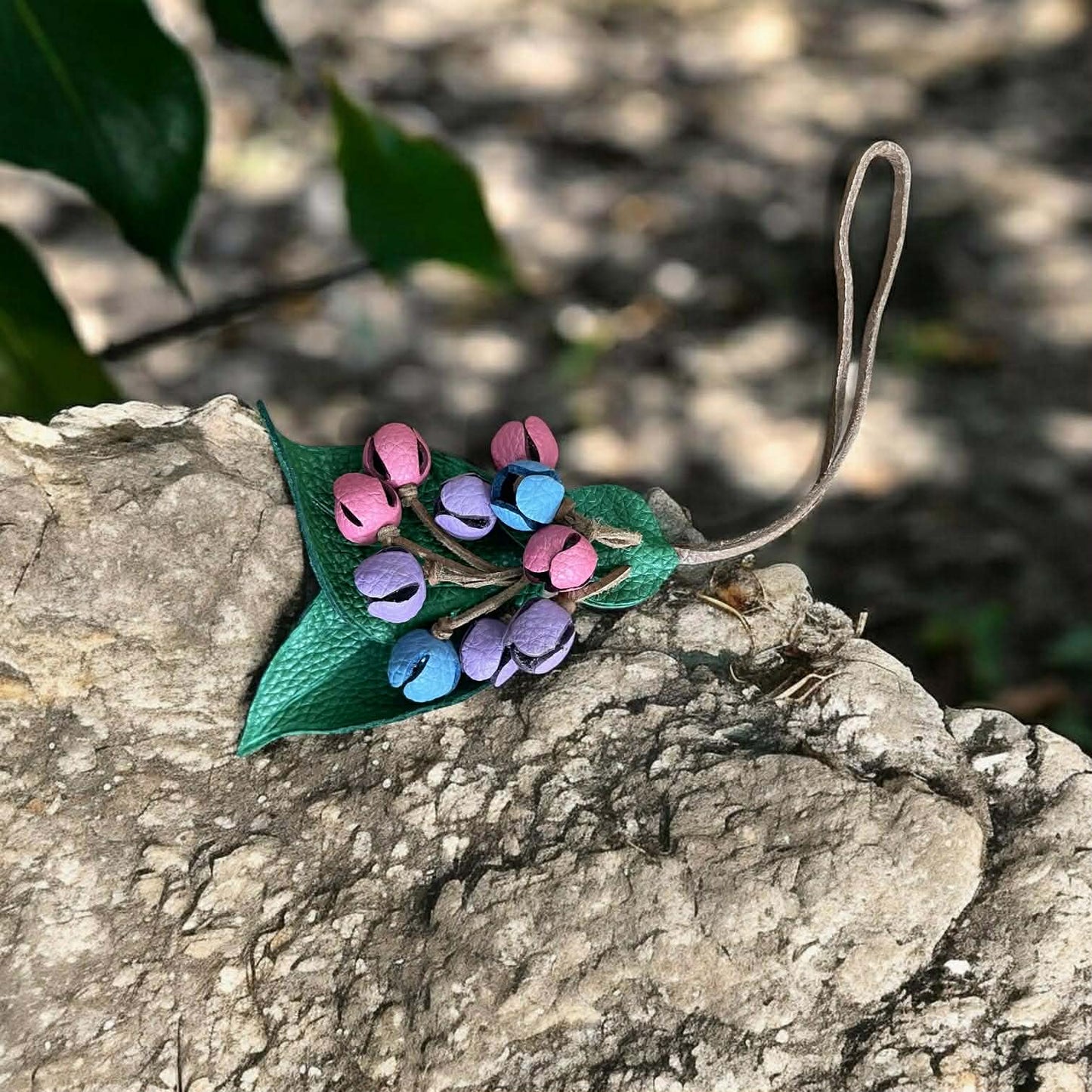 Keychain Berry Cluster Leather Charm
