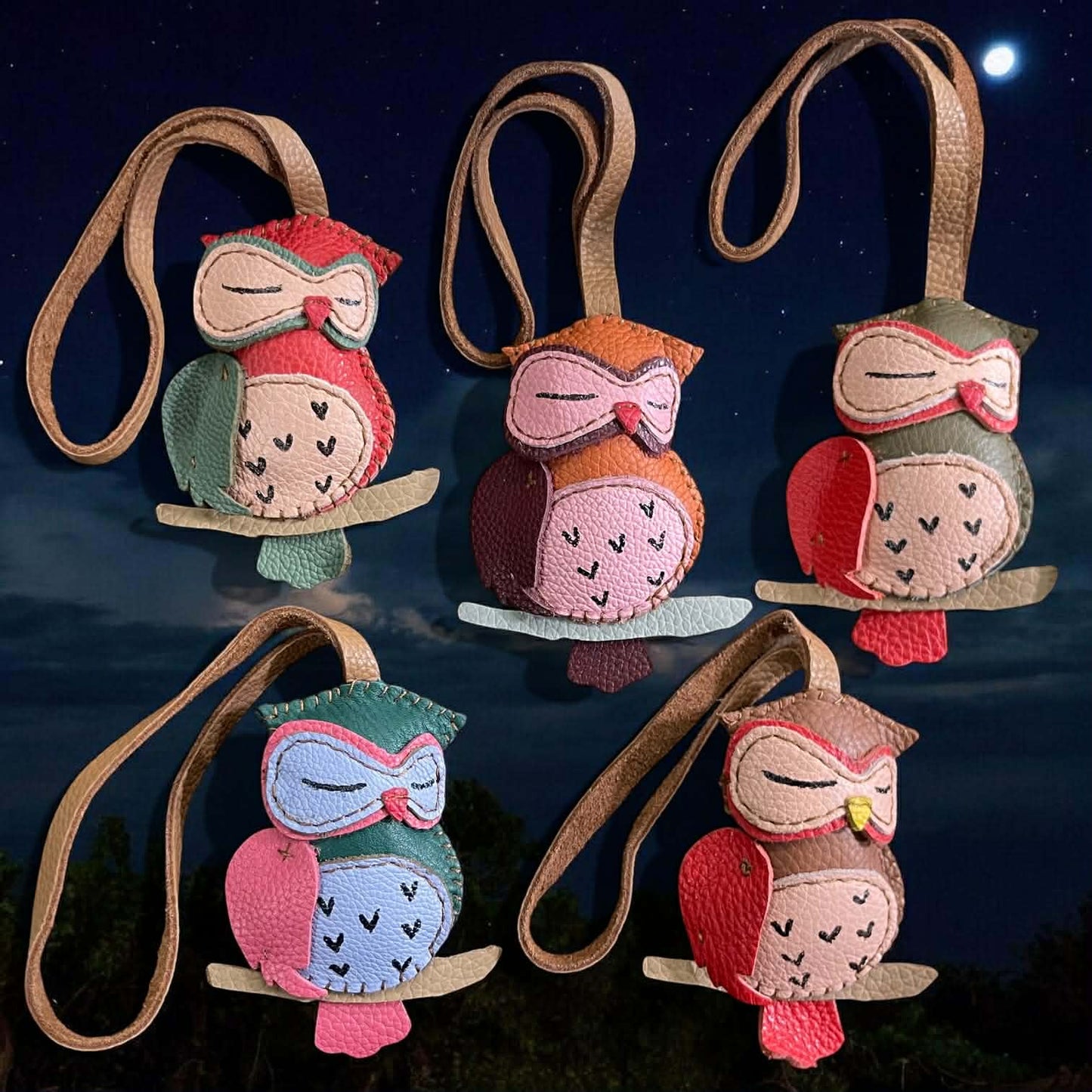 Keychain Wise Owl Leather Charm