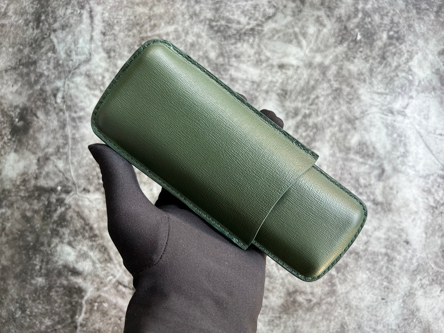 Handmade Green Leather Cigar Case, Leather Cigar Humidor, 2 to 3 Tubes Cigar Case