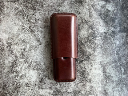 Handmade Dark Brown Leather Cigar Case, Leather Cigar Humidor, 2 to 3 Tubes Cigar Case