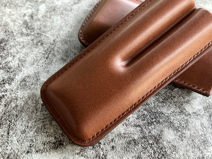 Handmade Light brown Leather Cigar Case, Leather Cigar Humidor, 2 to 3 Tubes Cigar Case