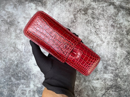 Handmade Red Italy Printed Cowhide Leather Cigar Case, Leather Cigar Humidor, 2 to 3 Tubes Cigar Case