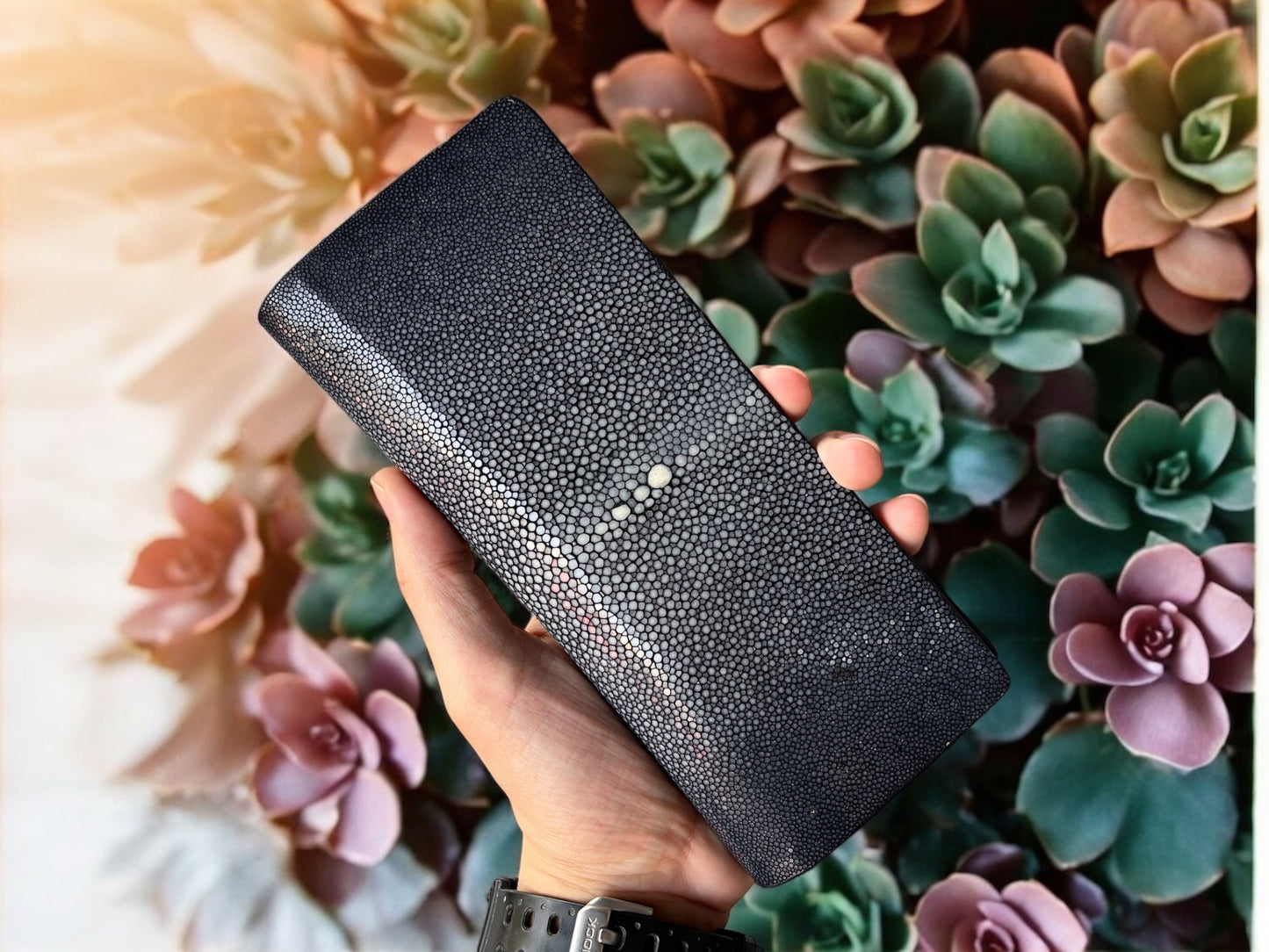 Black Stingray Leather Long Wallet