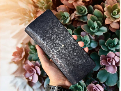 Black Stingray Leather Long Wallet