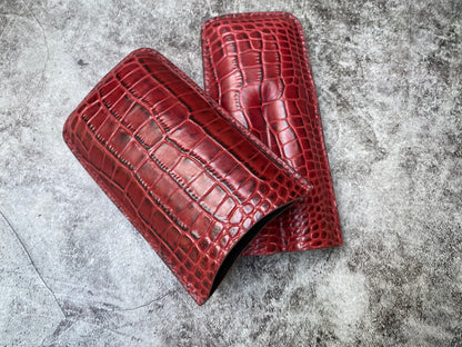 Handmade Red Italy Printed Cowhide Leather Cigar Case, Leather Cigar Humidor, 2 to 3 Tubes Cigar Case