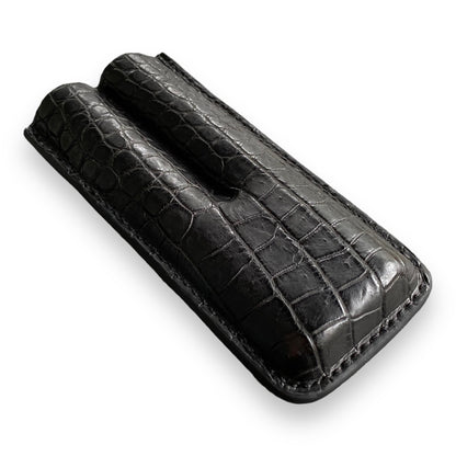 Handmade Luxury Black Alligator Cigar Case, Leather Cigar Humidor, 2 to 3 Tubes Cigar Case