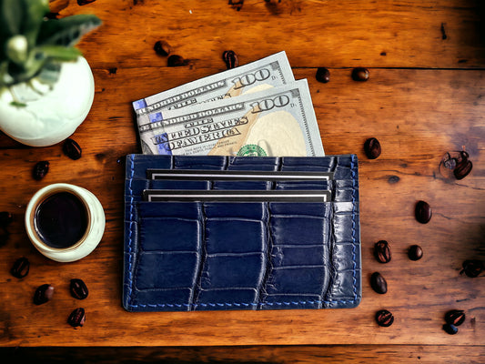 Navy Blue Alligator Card Holder