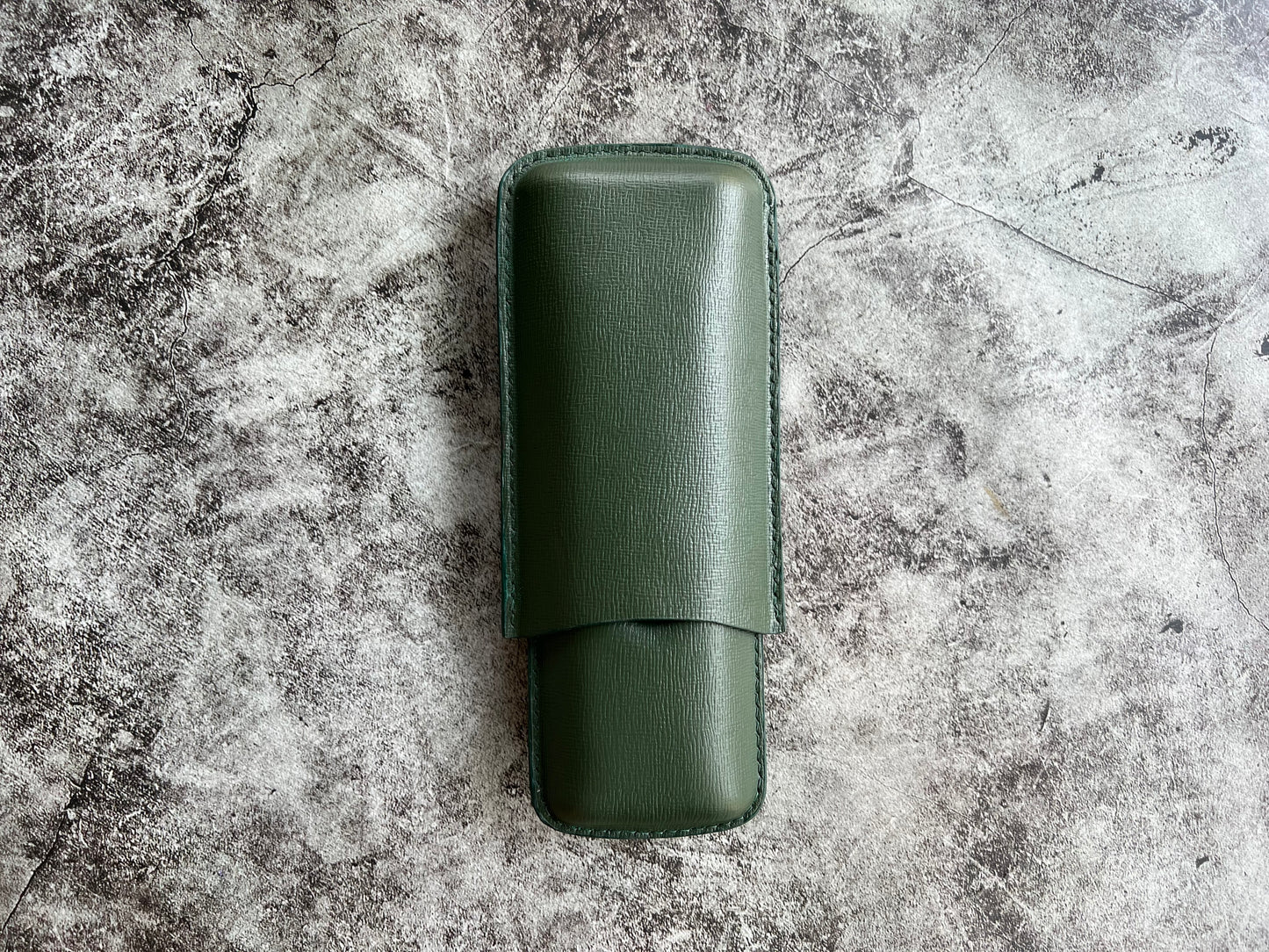 Handmade Green Leather Cigar Case, Leather Cigar Humidor, 2 to 3 Tubes Cigar Case