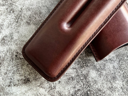 Handmade Dark Brown Leather Cigar Case, Leather Cigar Humidor, 2 to 3 Tubes Cigar Case