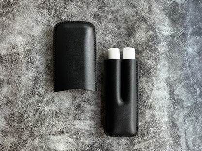 Handmade Black Leather Cigar Case, Leather Cigar Humidor, 2 to 3 Tubes Cigar Case