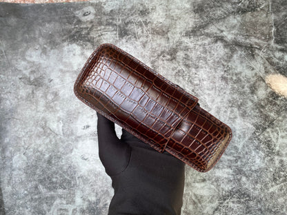 Handmade Dark Brown Italy Printed Cowhide Leather Cigar Case, Leather Cigar Humidor, 2 to 3 Tubes Cigar Case