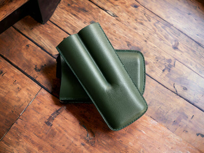 Handmade Green Leather Cigar Case, Leather Cigar Humidor, 2 to 3 Tubes Cigar Case