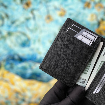 Custom Minimalist Black Cowhide Card Holder - Bifold Card Case
