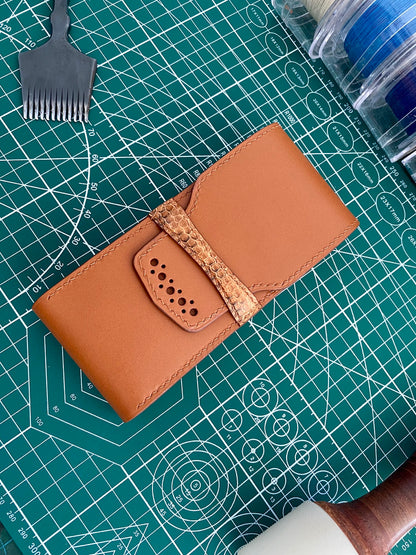 Custom Brown Cowhide And Snake Skin Pen Case
