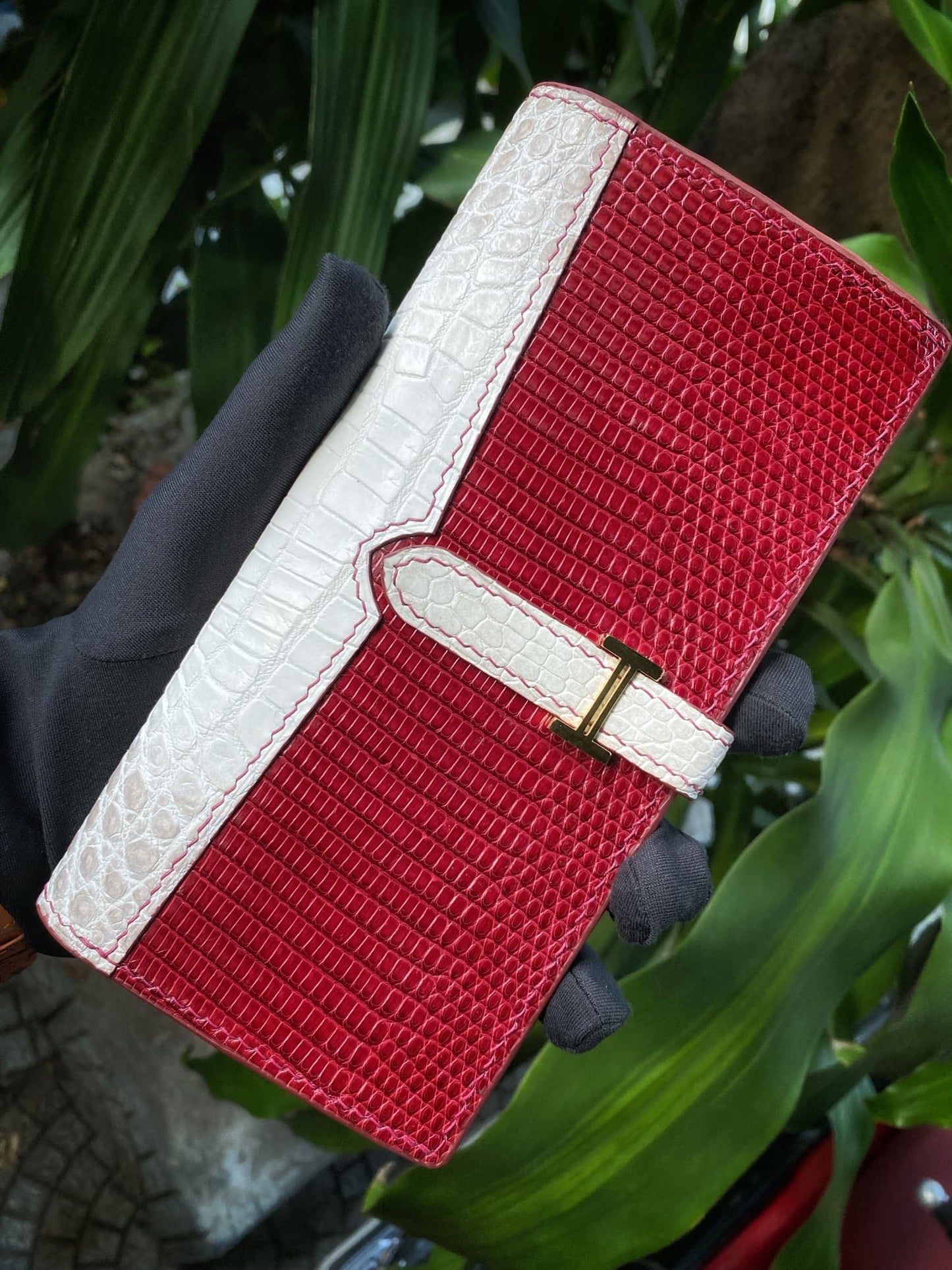 Custom Red Lizard Mix Himalaya Alligator Long Wallet