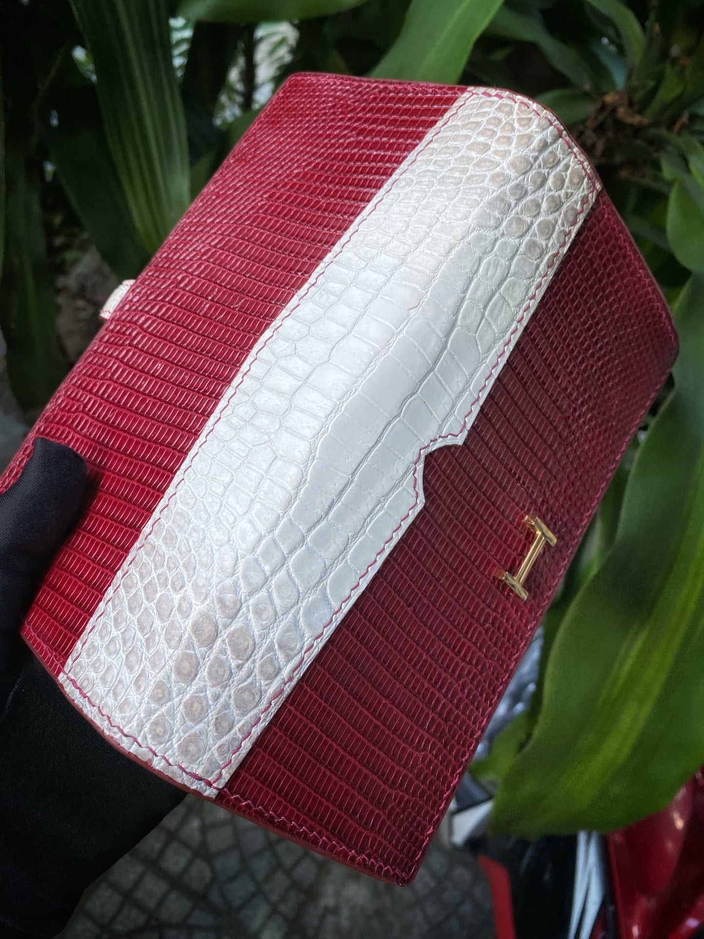 Custom Red Lizard Mix Himalaya Alligator Long Wallet