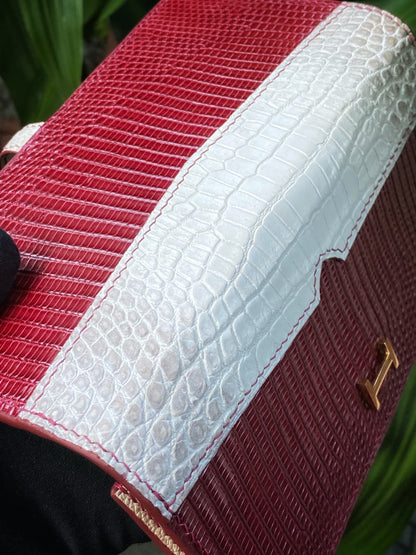 Custom Red Lizard Mix Himalaya Alligator Long Wallet
