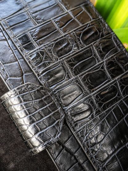 Black Alligator Leather Long Wallet